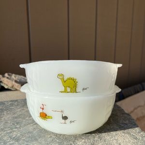 Set of Vintage Anchor Hocking Fire King Milk Glass Bowls - Johnny Hart